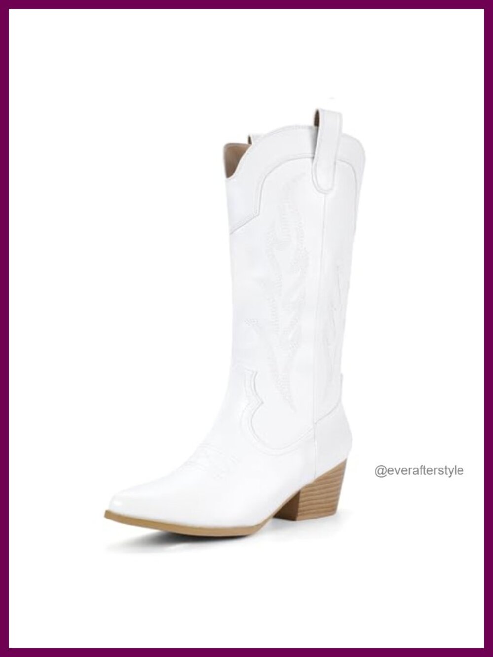IDIFU Women's Mid Calf Cowboy Boots Pointed Toe Chunky Heel Pull-On
